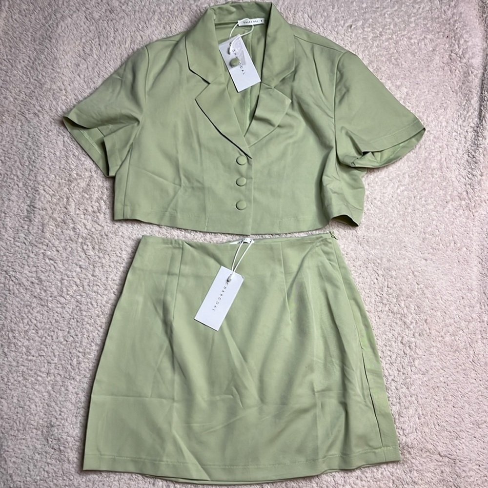 Charcoal, sage top and skirt size 8